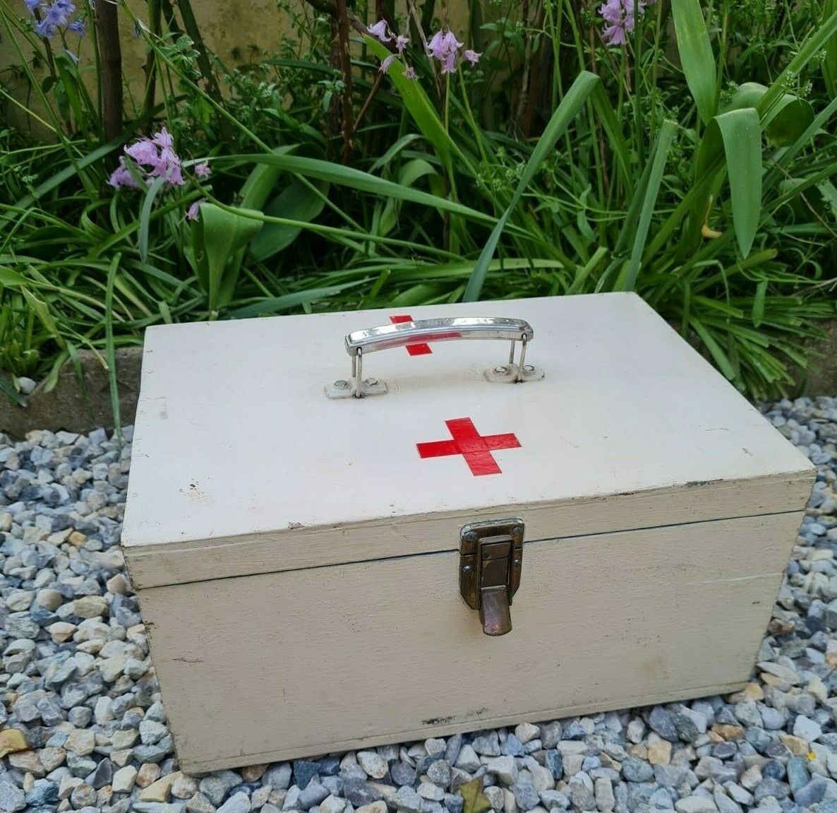 Portable pharmacy box made of vintage wood