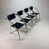 Set of 4 Postmodern Black and Blue and chrome tubular chairs, 1980s