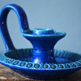 Mid Century Bitossi Aldo Londi Rimini Blue Chamber Candle Holder Painted in Blu