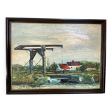 Canal landscape painting oil on panel signed