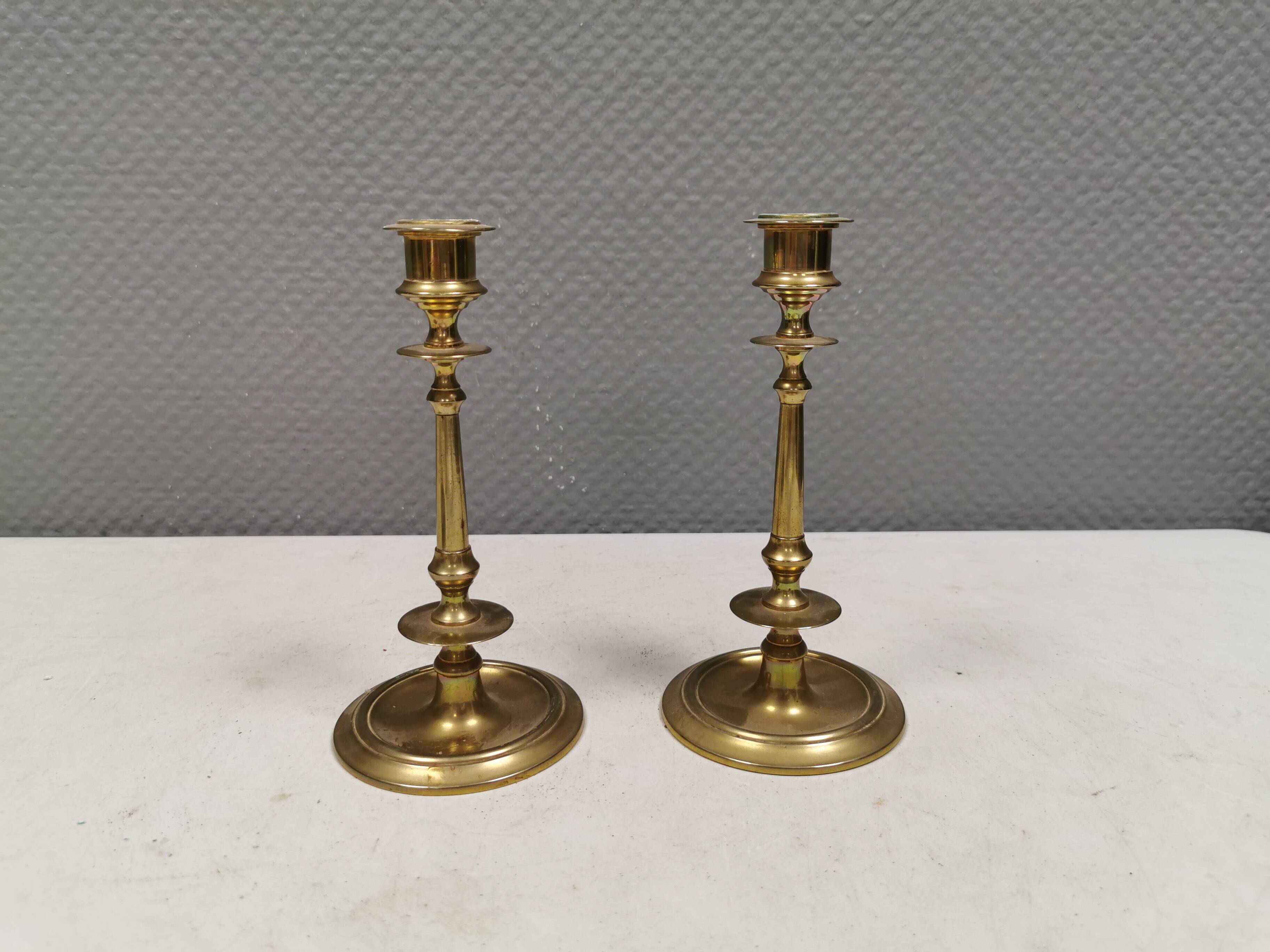 A set of vintage brass candlesticks, made by MALM Denmark in the 1960-70s.