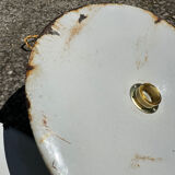 Industrial suspension pair with XL enamelled metal lampshade.