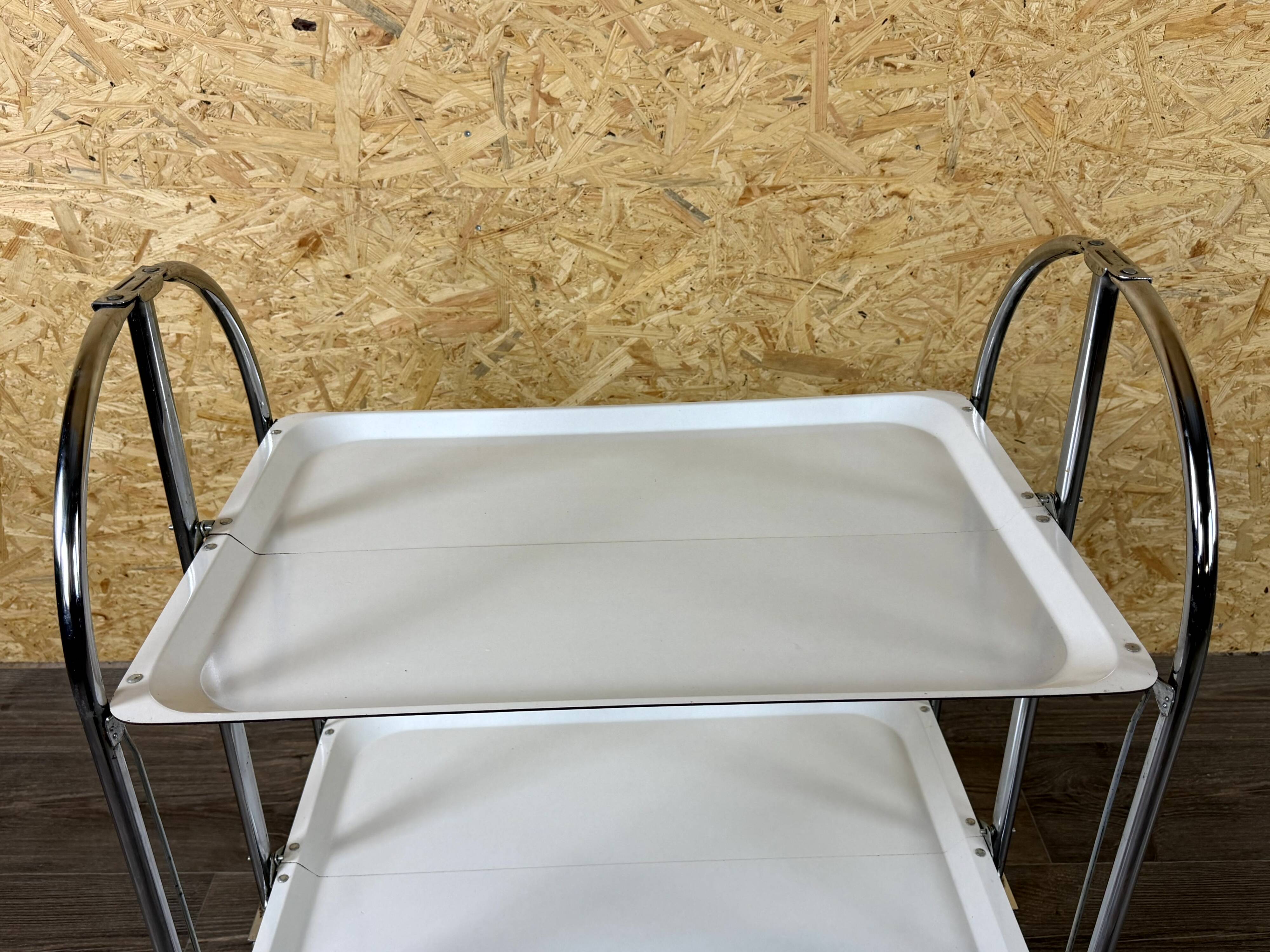 1960s 1970s Serving Cart Dinette Side Table Space Age Design Chrome White