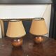 Pair of vintage brutalist wooden bedside lamps 1950