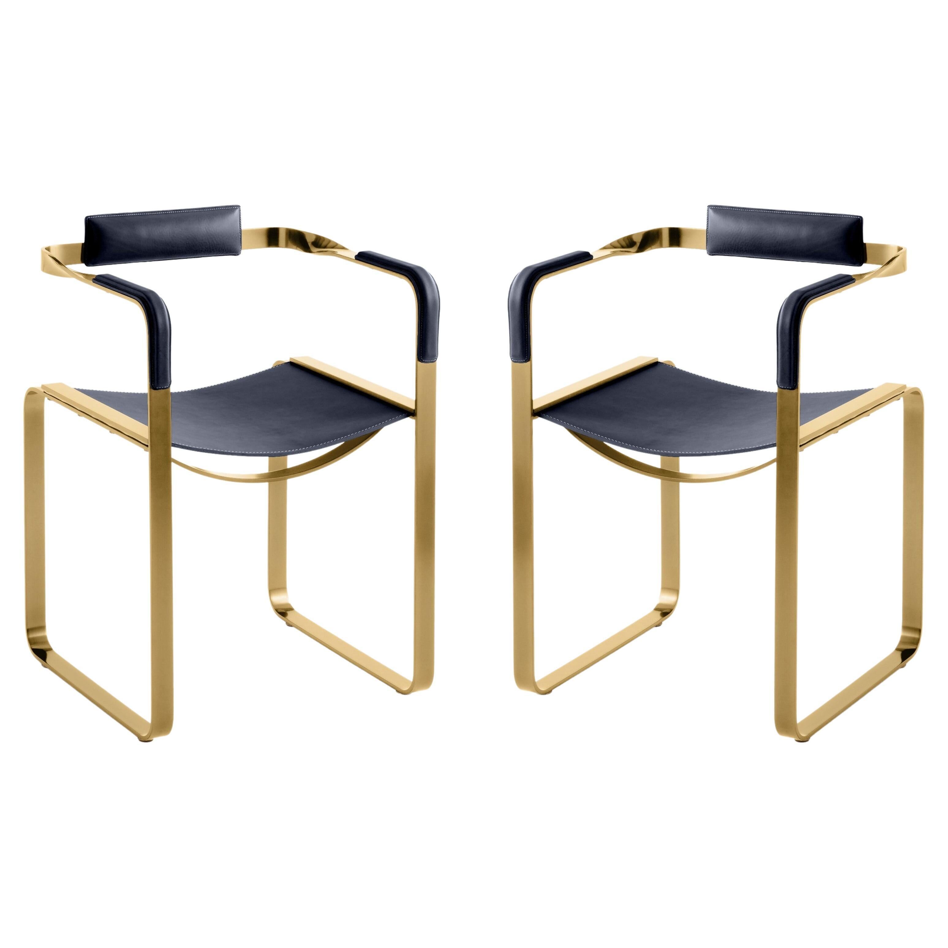 Set of 2 Armchairs, Aged Brass Steel and Marine Jump, Contemporary Style
