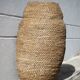 Large old basket, burgundy straw and bramble, woven basket