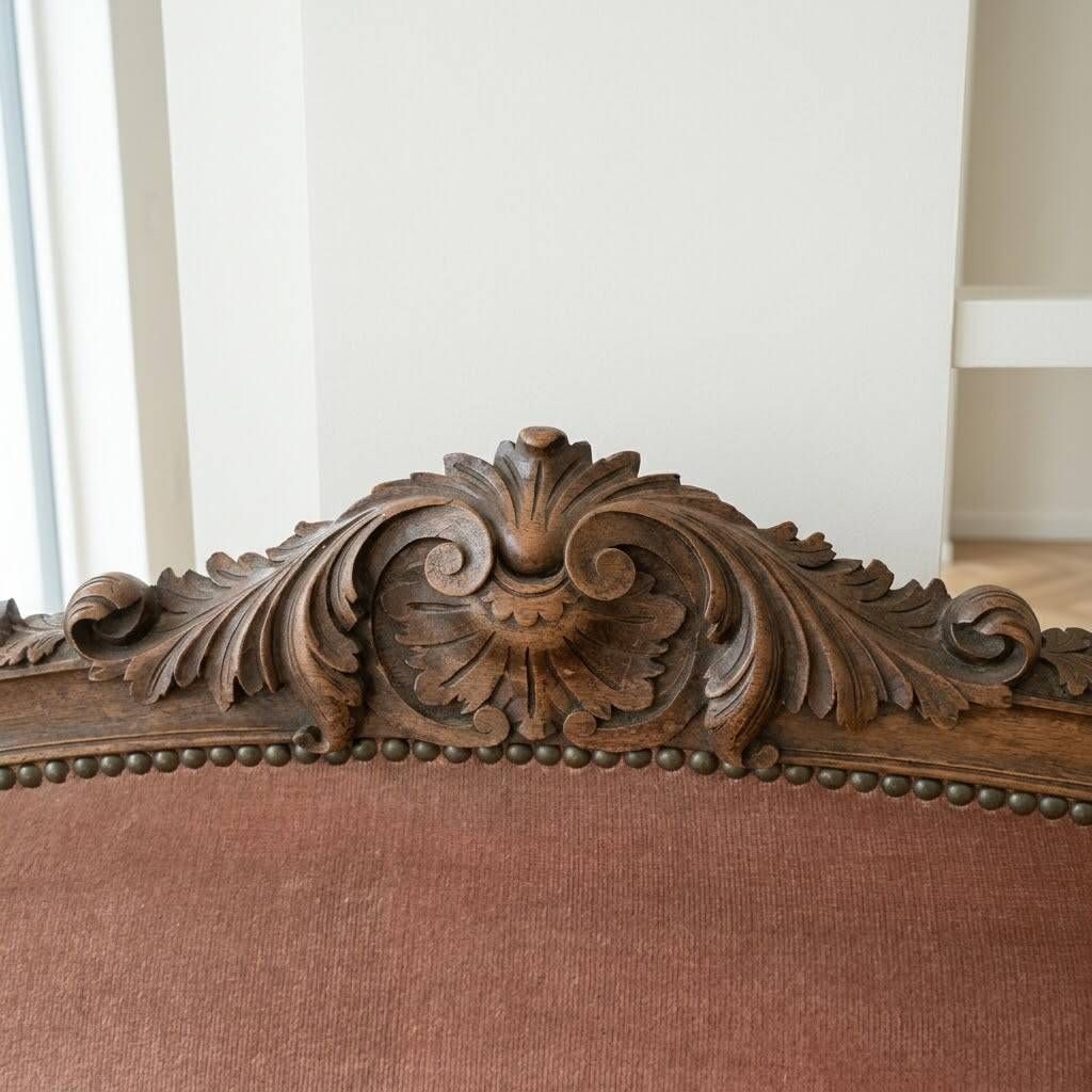 Ensemble canapé ancien en velours rose : L 173 cm × H 103 cm × P 67 cm