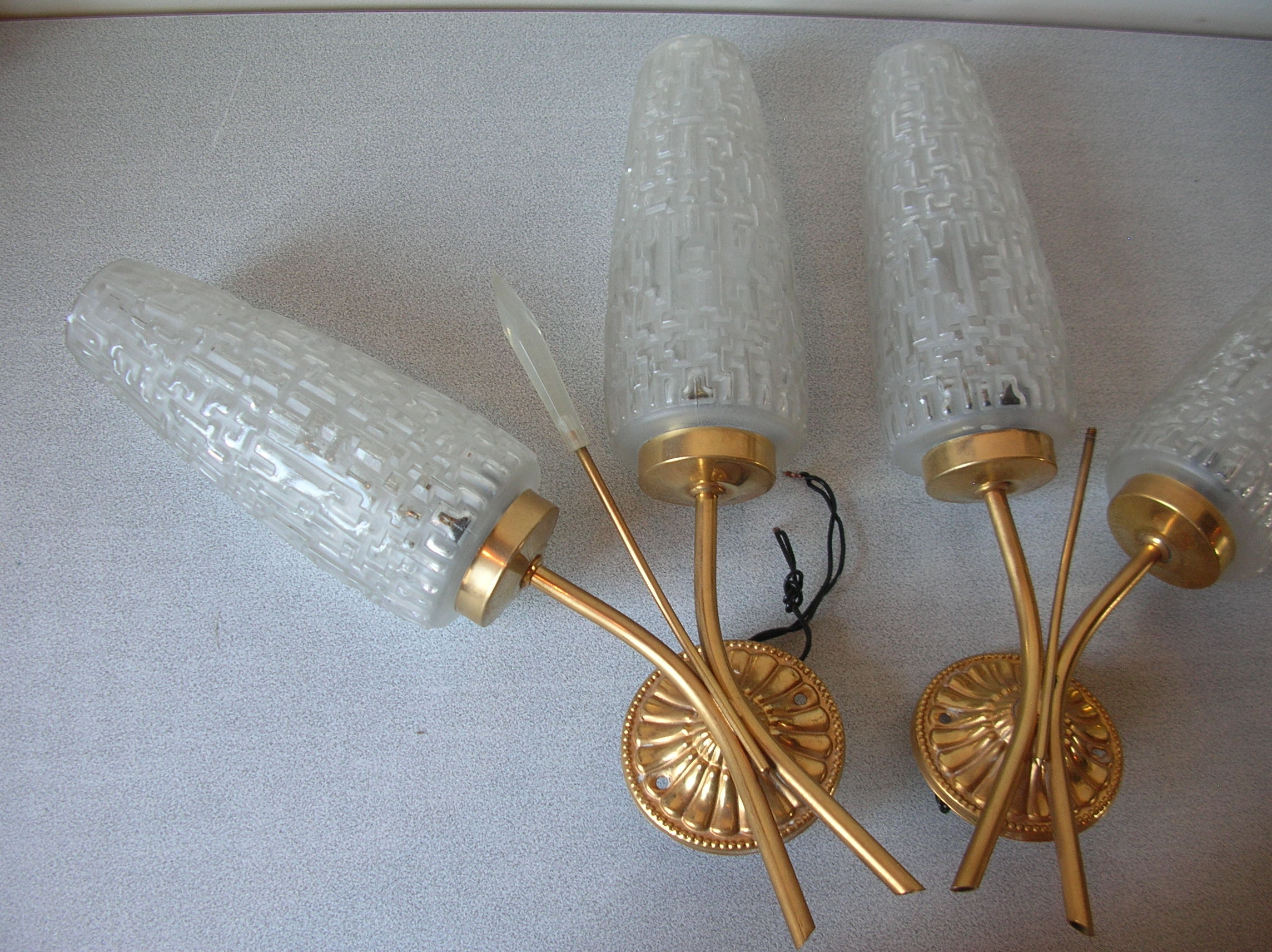 Pair of electric wall lamps double years 1950/60 globe conical lampshade deco retro