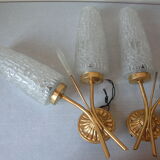 Pair of electric wall lamps double years 1950/60 globe conical lampshade deco retro