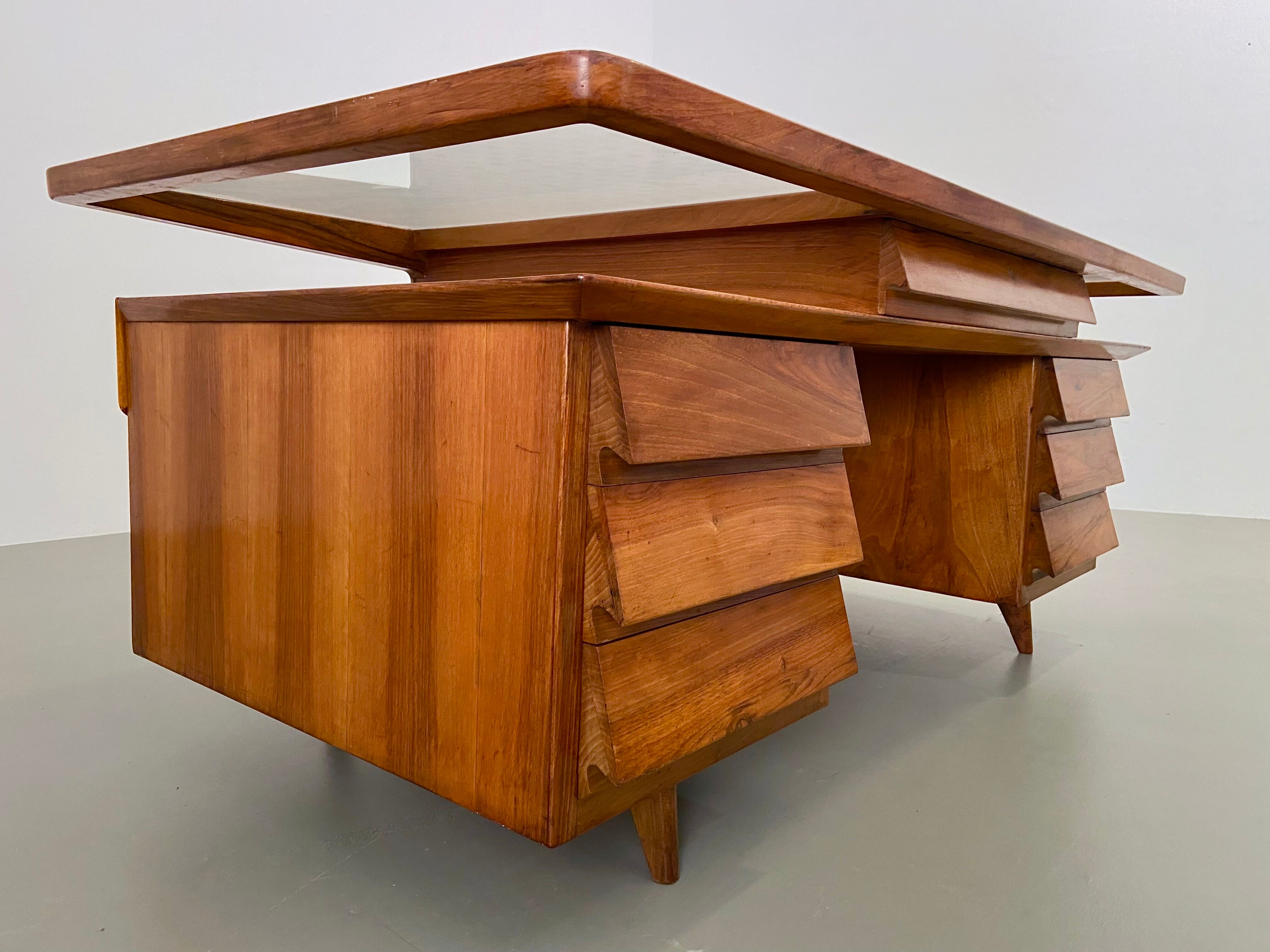 Writing Desk by Silvio Cavatorta in solid Walnut, Italy, 1950's