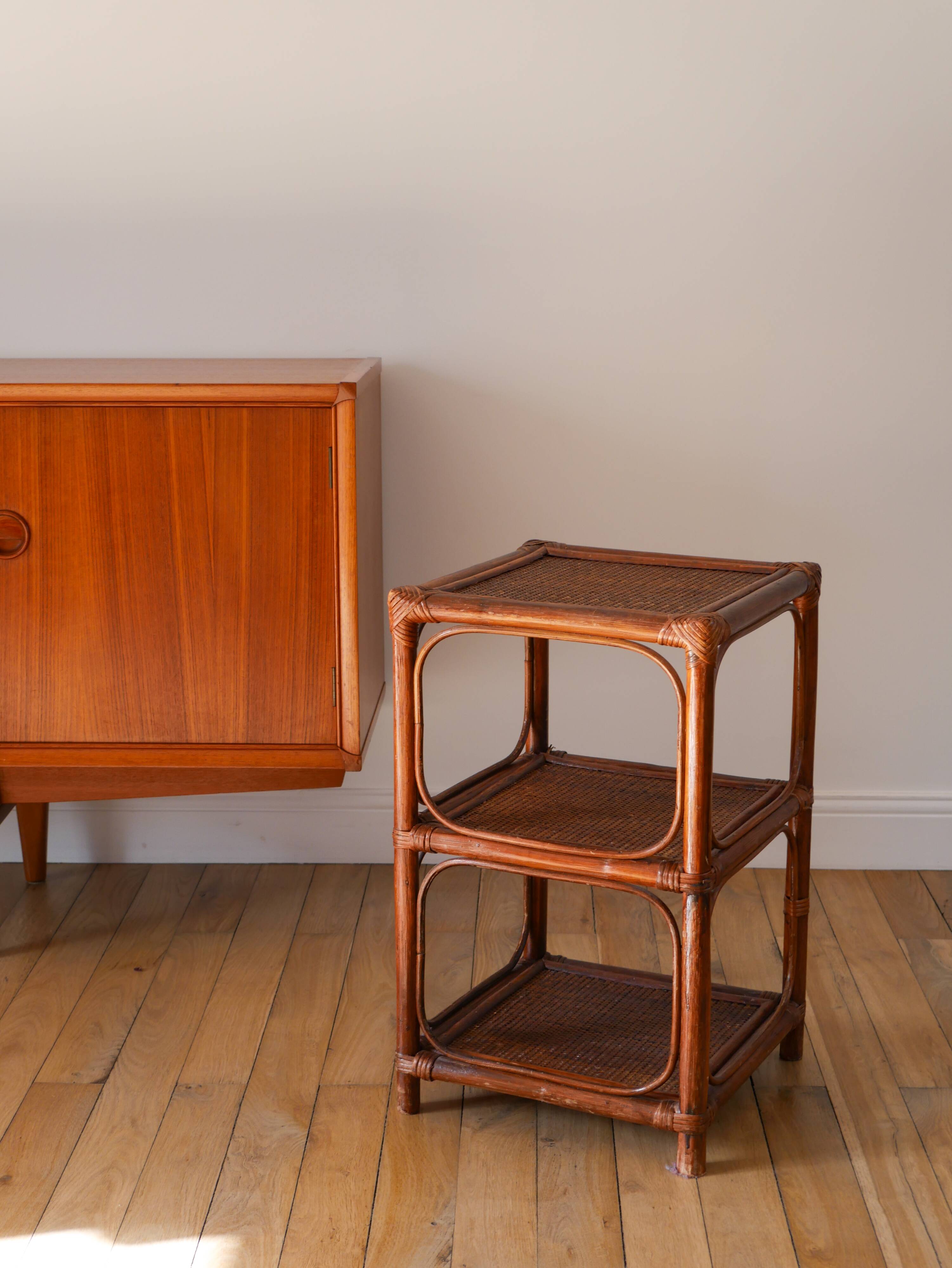 Brown rattan and canework side table, 1970