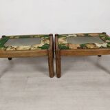 Pair of vintage oak poufs