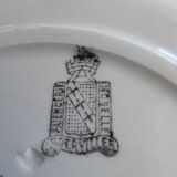 Set of 3 iron earth flat plates Faïencerie Niderviller. Blue and white “Art Deco” decor.