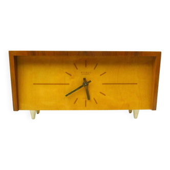 Horloge de cheminée de bureau en teck des années 60 du milieu du siècle par Weimar Allemagne danoise moderne