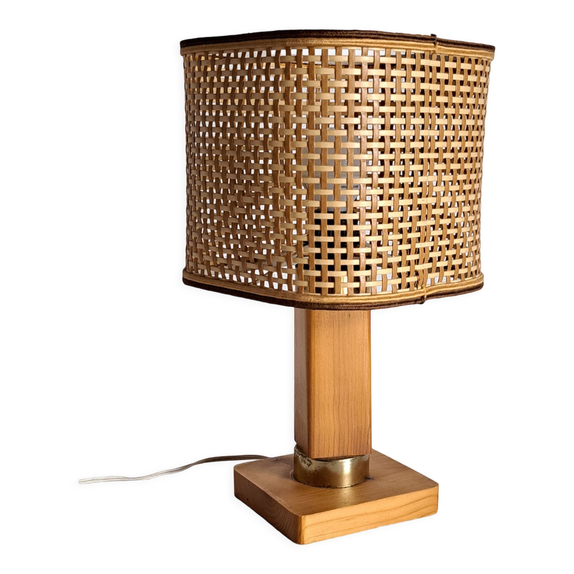 Rattan and wood bedside lamp