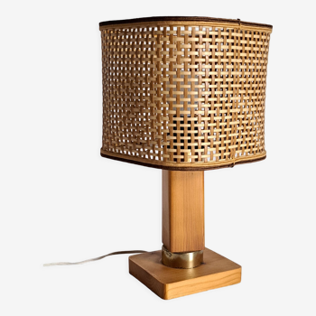 Rattan and wood bedside lamp