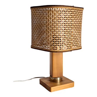 Rattan and wood bedside lamp