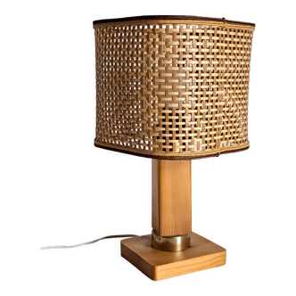 Lampe de chevet rotin et bois