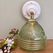 Vintage art deco tulip wall lamp in green and gold glass