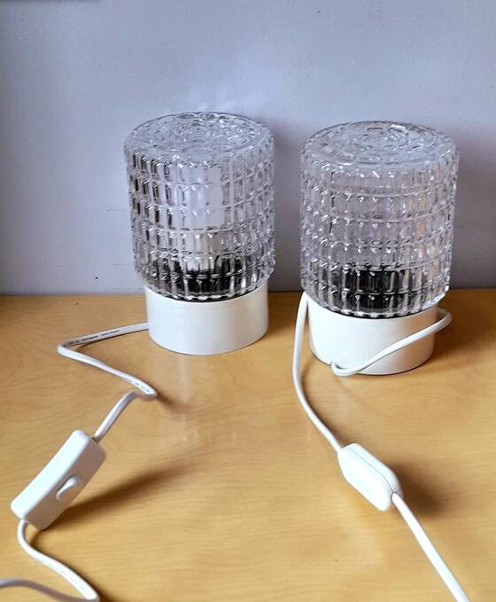 Pair of textured glass lamps 1970