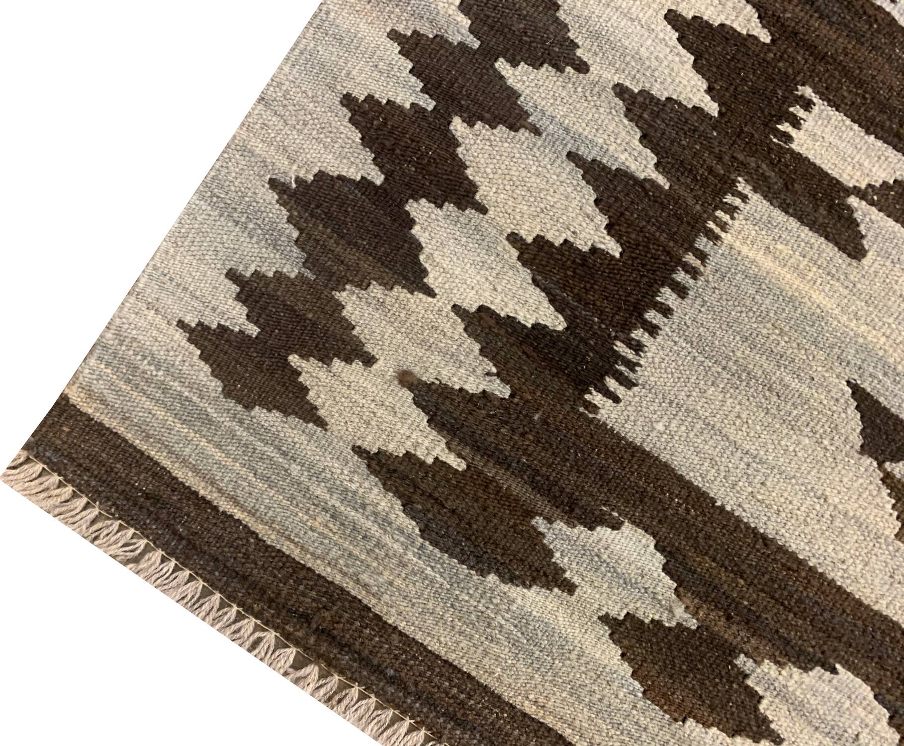 Large Neutral Wool Kilim Rug, Handmade Geometric Tribal Flatweave 294x259c