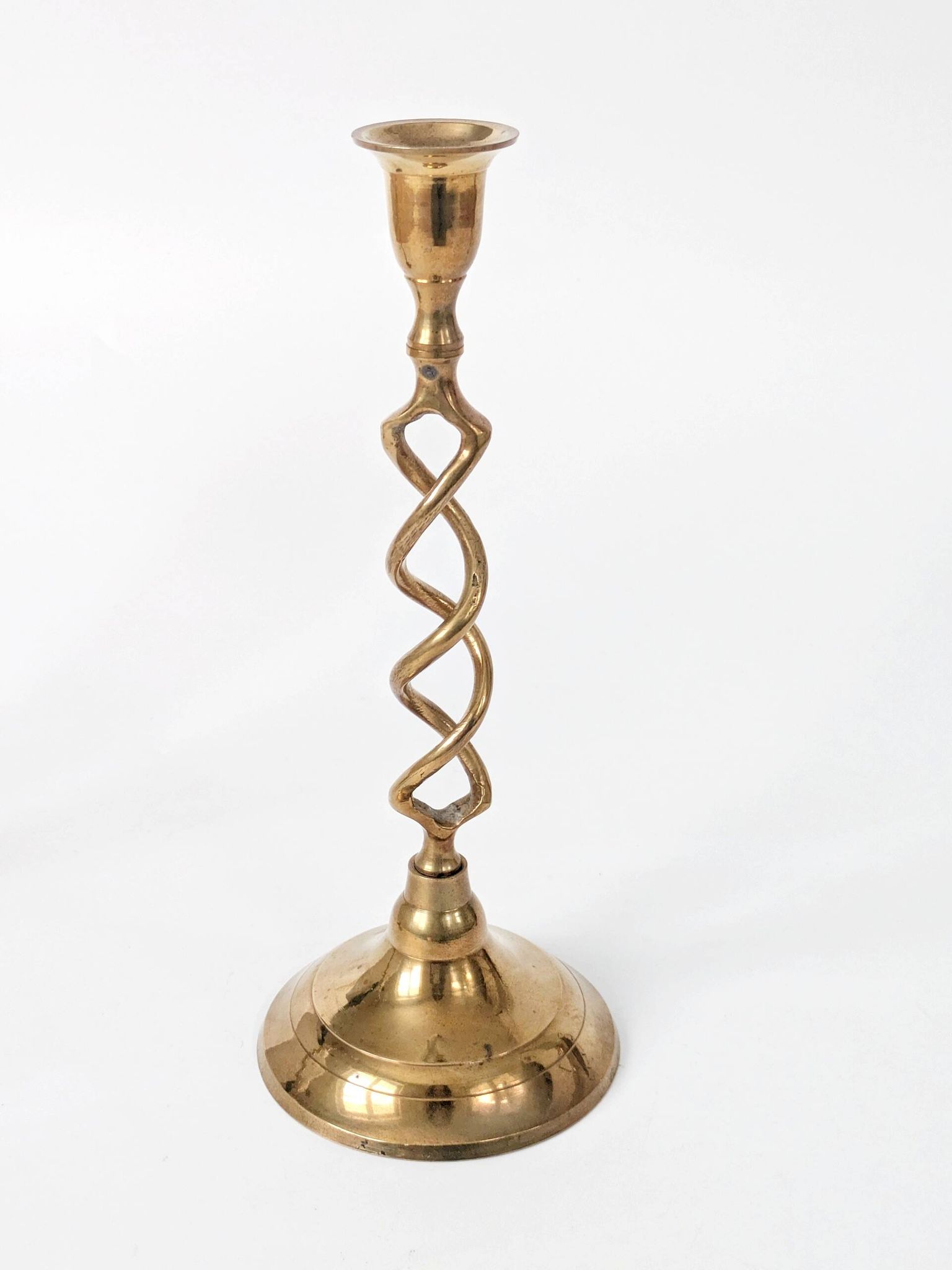 Set of 3 Vintage Twisted Brass Candle Holders, Midcentury