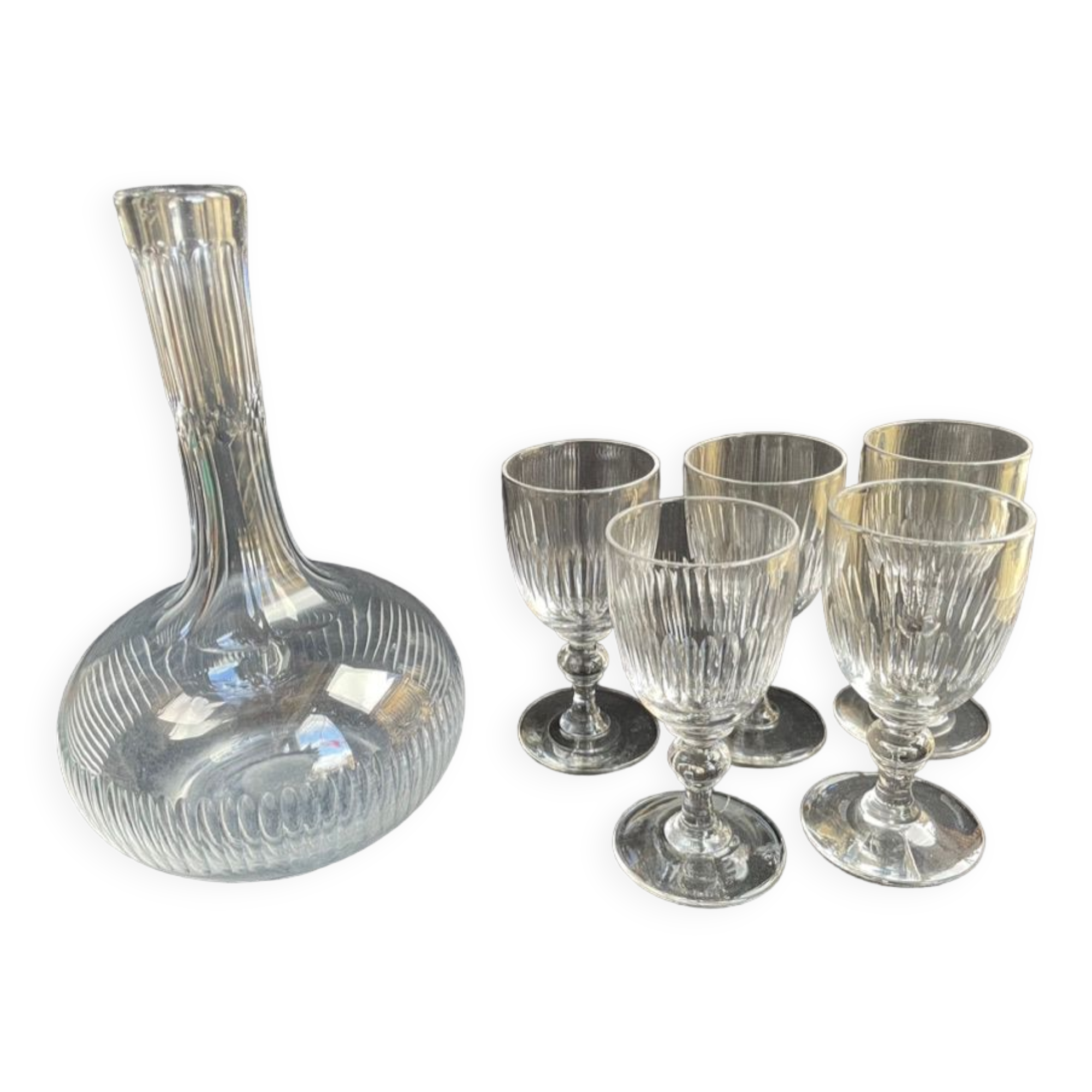 Decanter and 6 crystal cut glasses XIXth