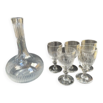 Decanter and 6 crystal cut glasses XIXth