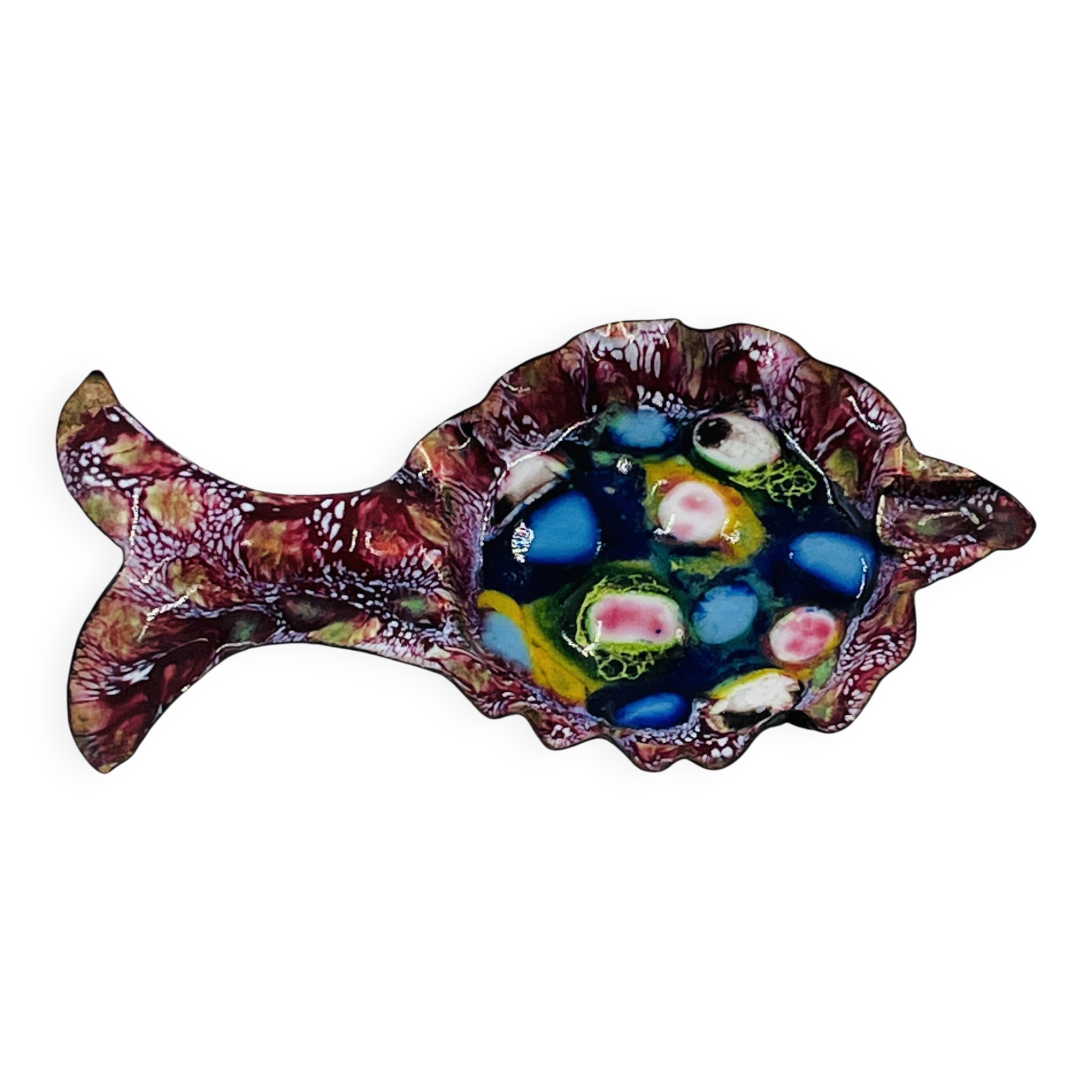 Vintage Fish Bowl Enamel on Copper Modernist 70s