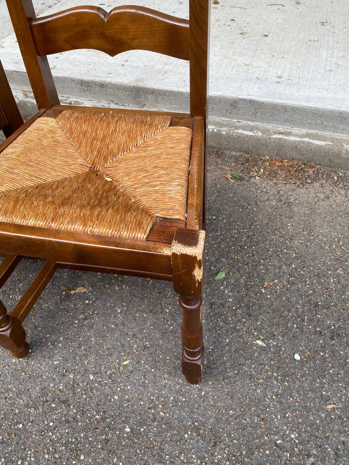 2 or 3 solid wood straw chairs, farmhouse style