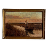 Oil on panel fisherman in a marsh Impressionism early 20th century