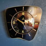 Vintage formica clock asymmetrical silent wall clock "Jaz black yellow"