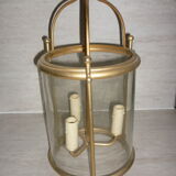 Glass lantern and gilded brass, antique pendant lamp