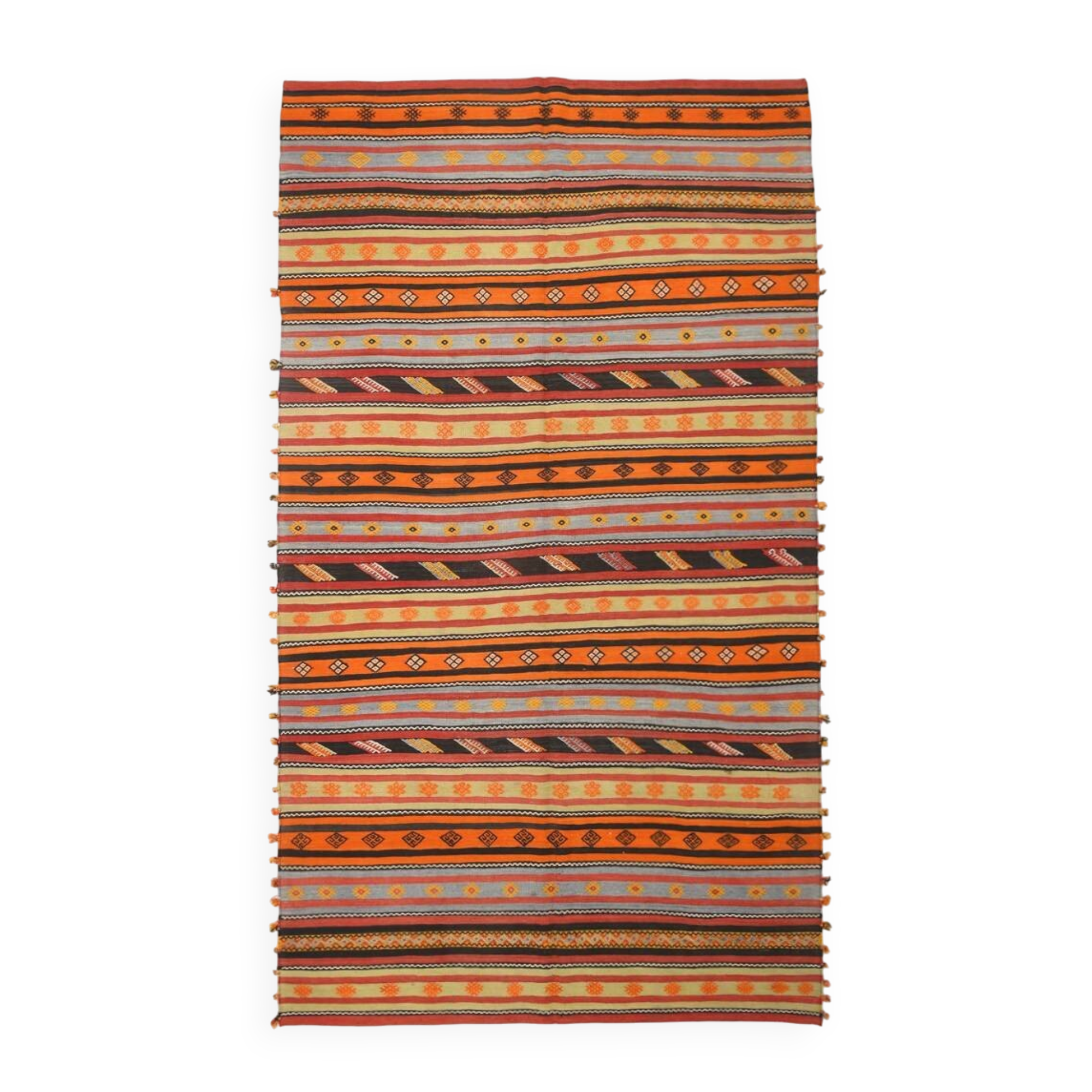 6x11 Pumpkin Orange Striped Turkish Vintage Kilim Rug, 182x320Cm
