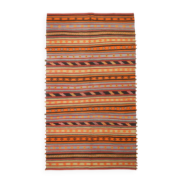 6x11 Pumpkin Orange Striped Turkish Vintage Kilim Rug, 182x320Cm