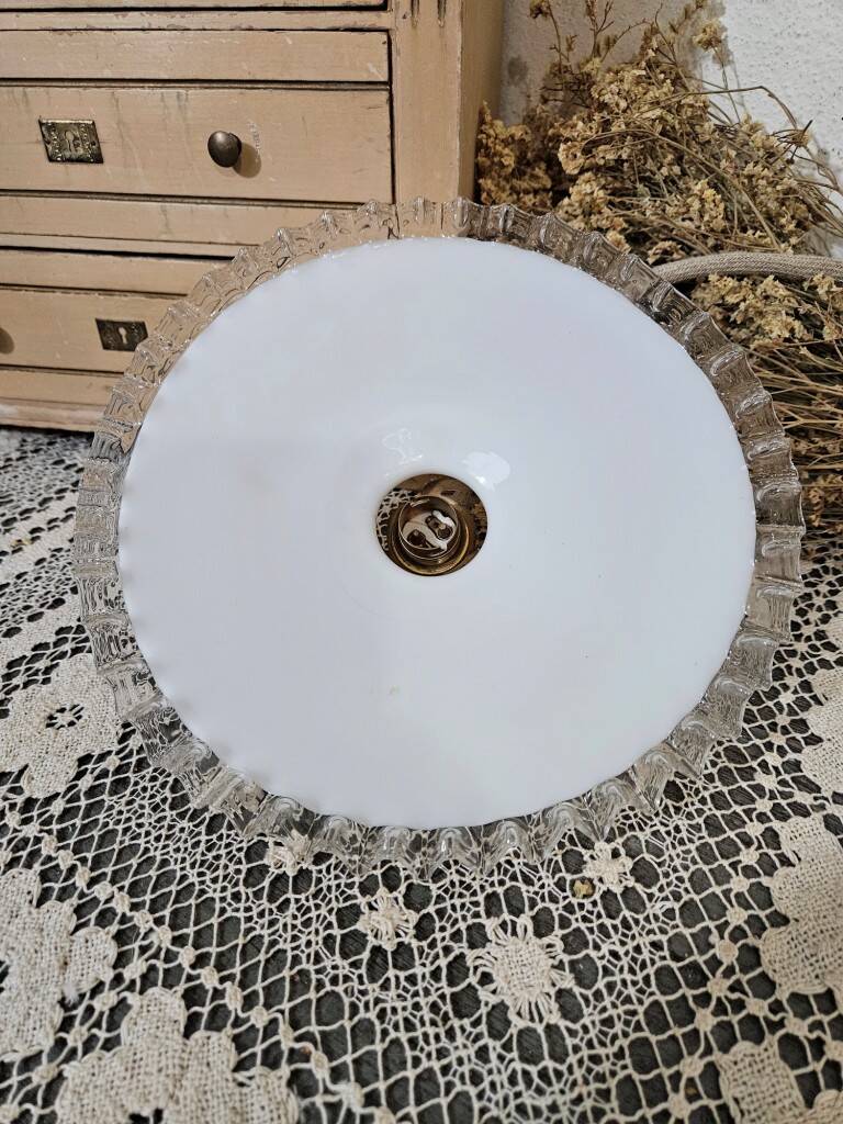 Old pendant lamp in pleated white opaline