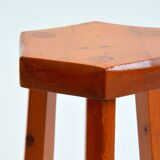 Antique brutalist stool in solid pine