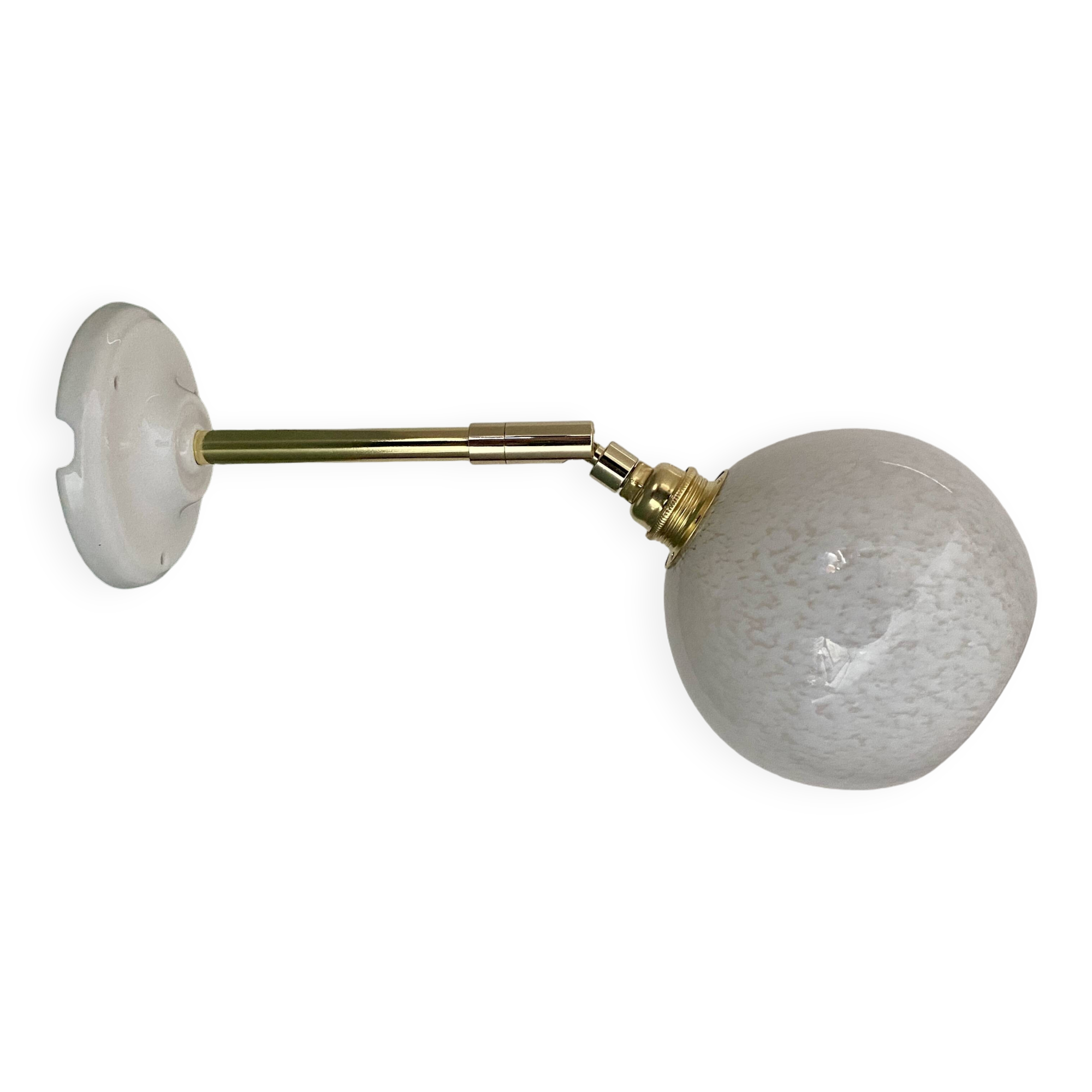 Vintage globe wall light in white Clichy glass