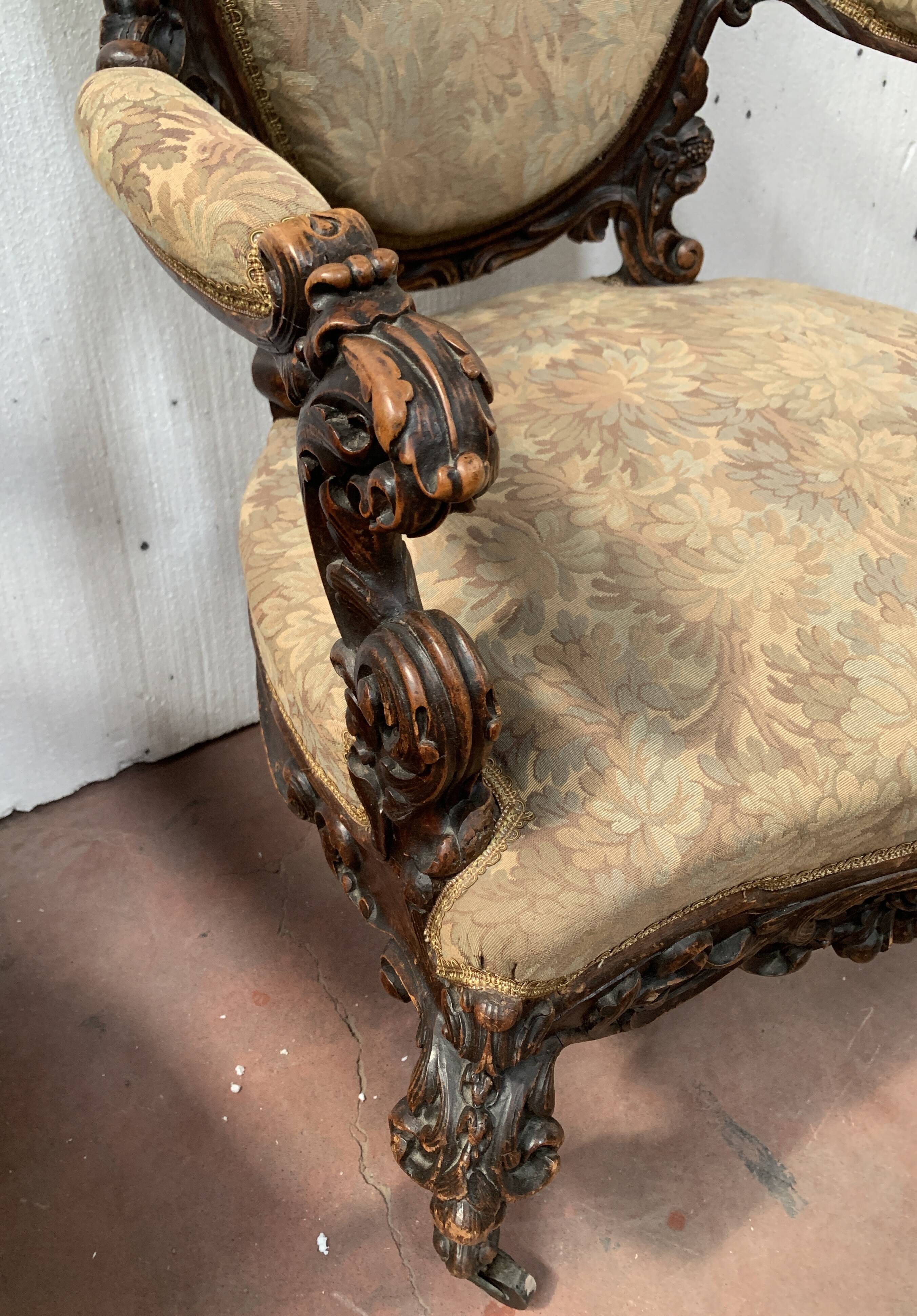 Richly carved Napoleon III ceremonial armchair