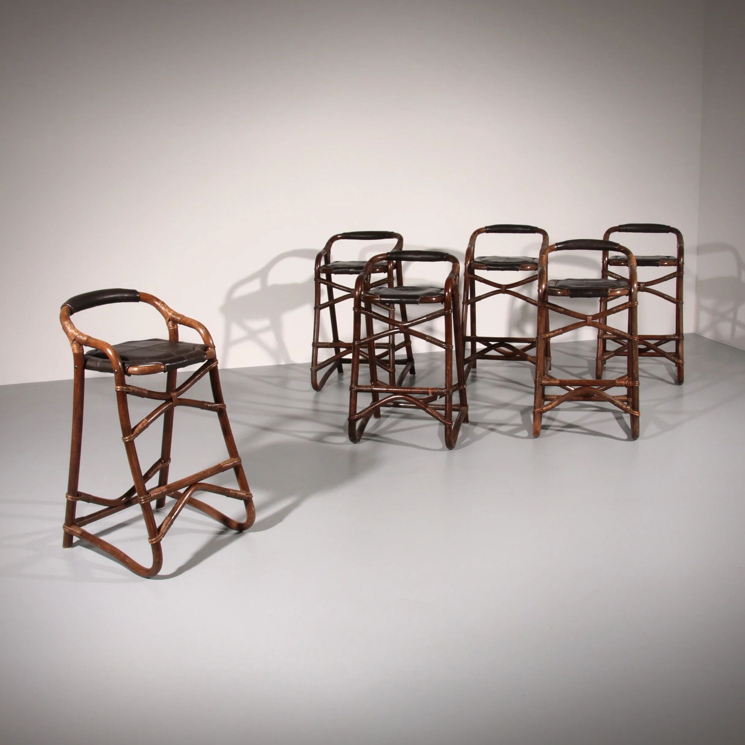 Tabourets de bar en bambou de milieu de siècle, design Horsnæs, Danemark, 1970.