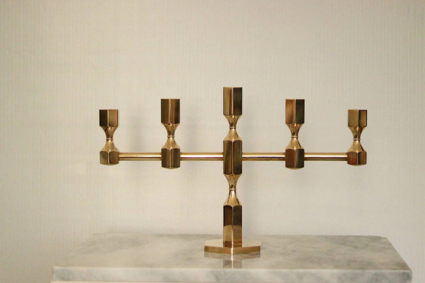 Swedish brass five arm candelabra by Gusum