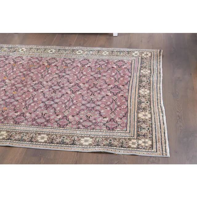 1970s Turkish Oushak Handmade Wool Cotton Pink Area Rug 112x175