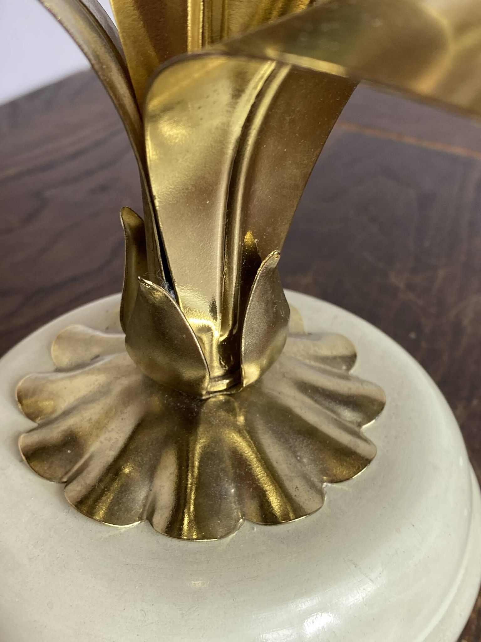 Brass lamp, metal and mother-of-pearl