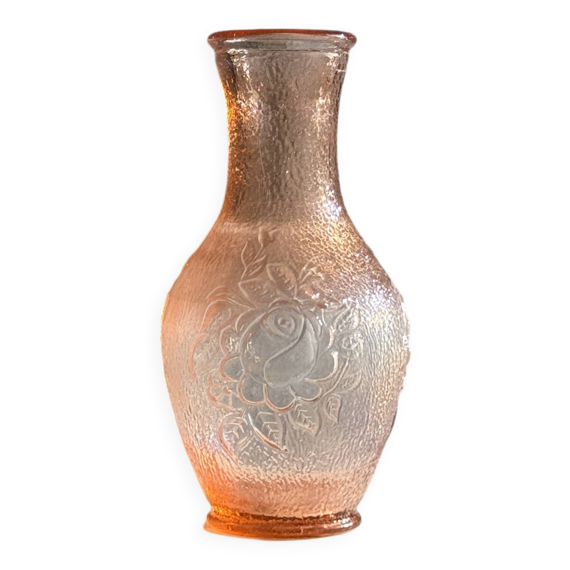 Grand vase rose en verre moulé italien vintage H31