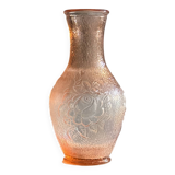 Grand vase rose en verre moulé italien vintage H31