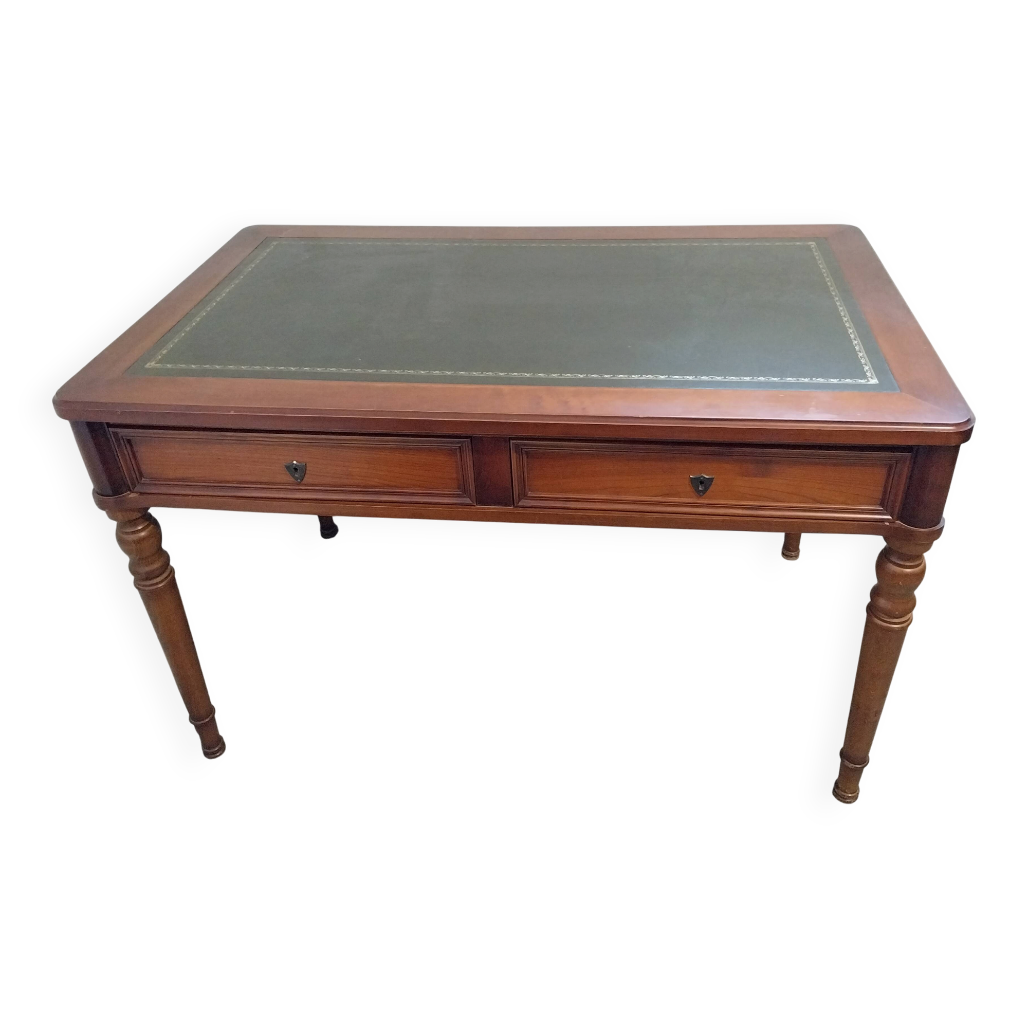 Grange desk in solid wood – green leather – louis xvi style