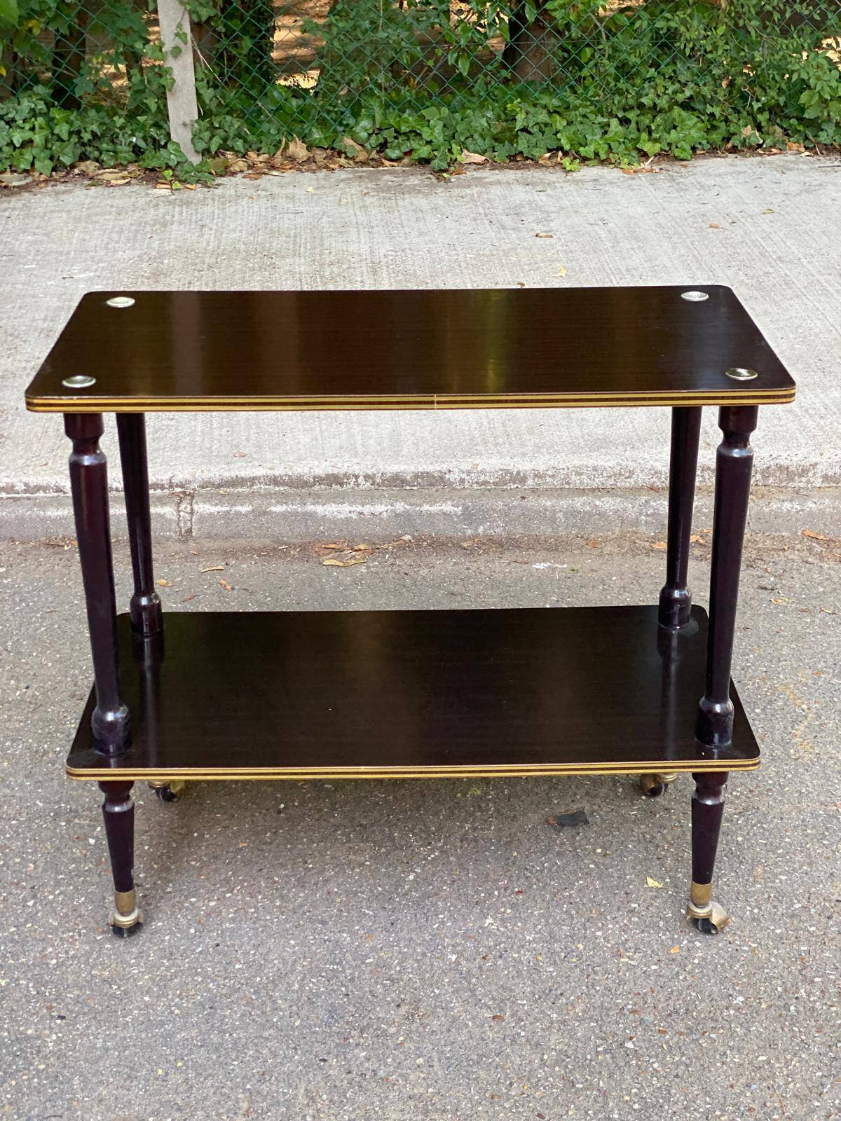 Double-tray rosewood serving trolley on gilded casters