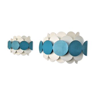 Bright petrol and white wall lamps by Doria Leuchten, Germany 1960's/1970's