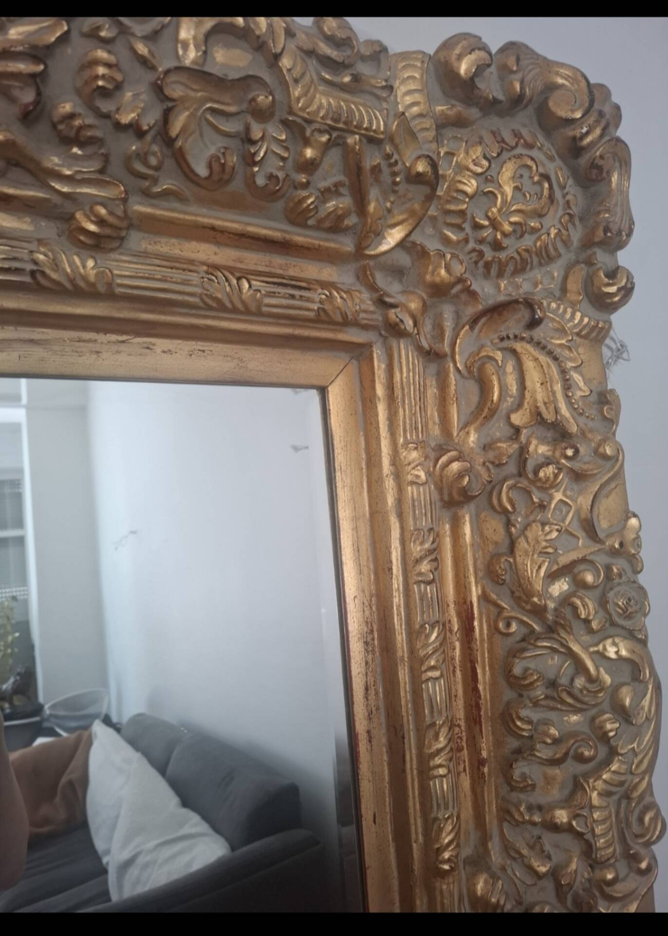 Grand miroir ancien monumental 185x145 bois doré glace biseautée style