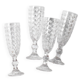 Set of 4 Vintage Pressed Glass Champagne Flutes, Clear Italian Stemware